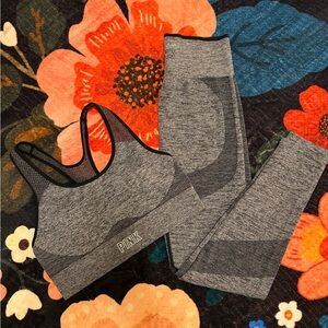 Gray/ Black Pink Victoria Secret Sports Bra and Leggings Set